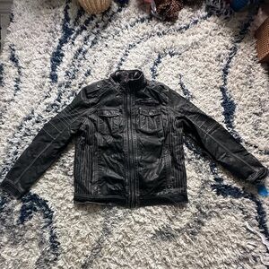 BKE Athletic Fit Black Washed Faux Leather Jacket Men's Size L READ FULL DESCRIP